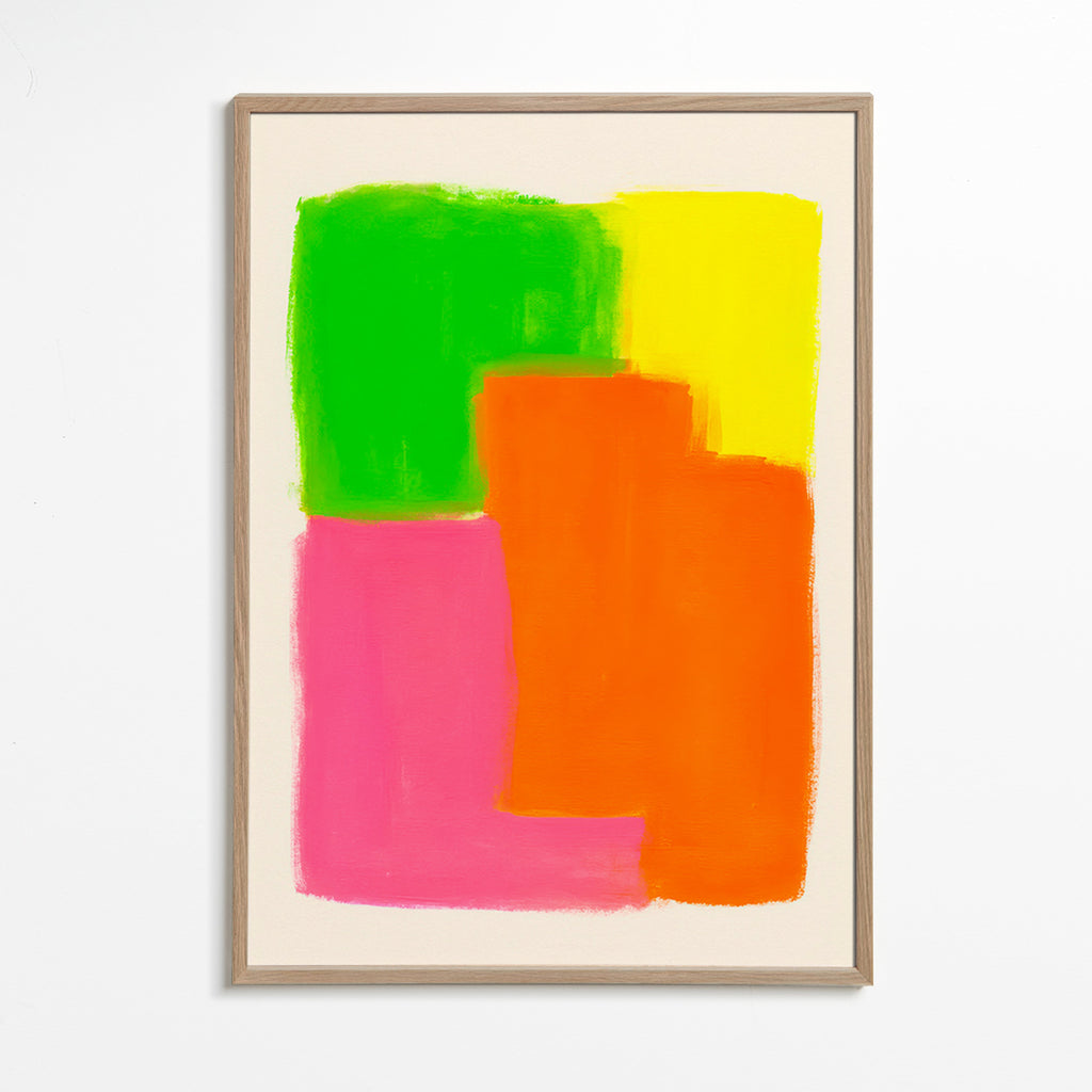 Cuadro abstracto con bloques de color vibrante – Oak Frame
