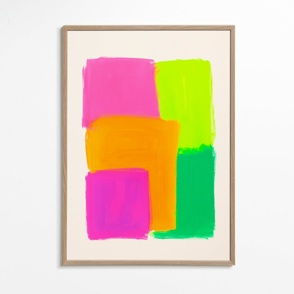 Cuadro abstracto de bloques coloridos – Oak Frame