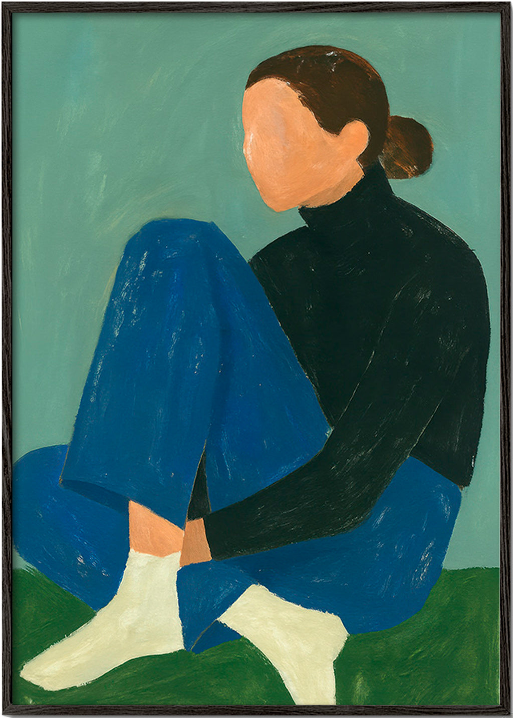 Ilustración de figura sentada minimalista – Black Frame