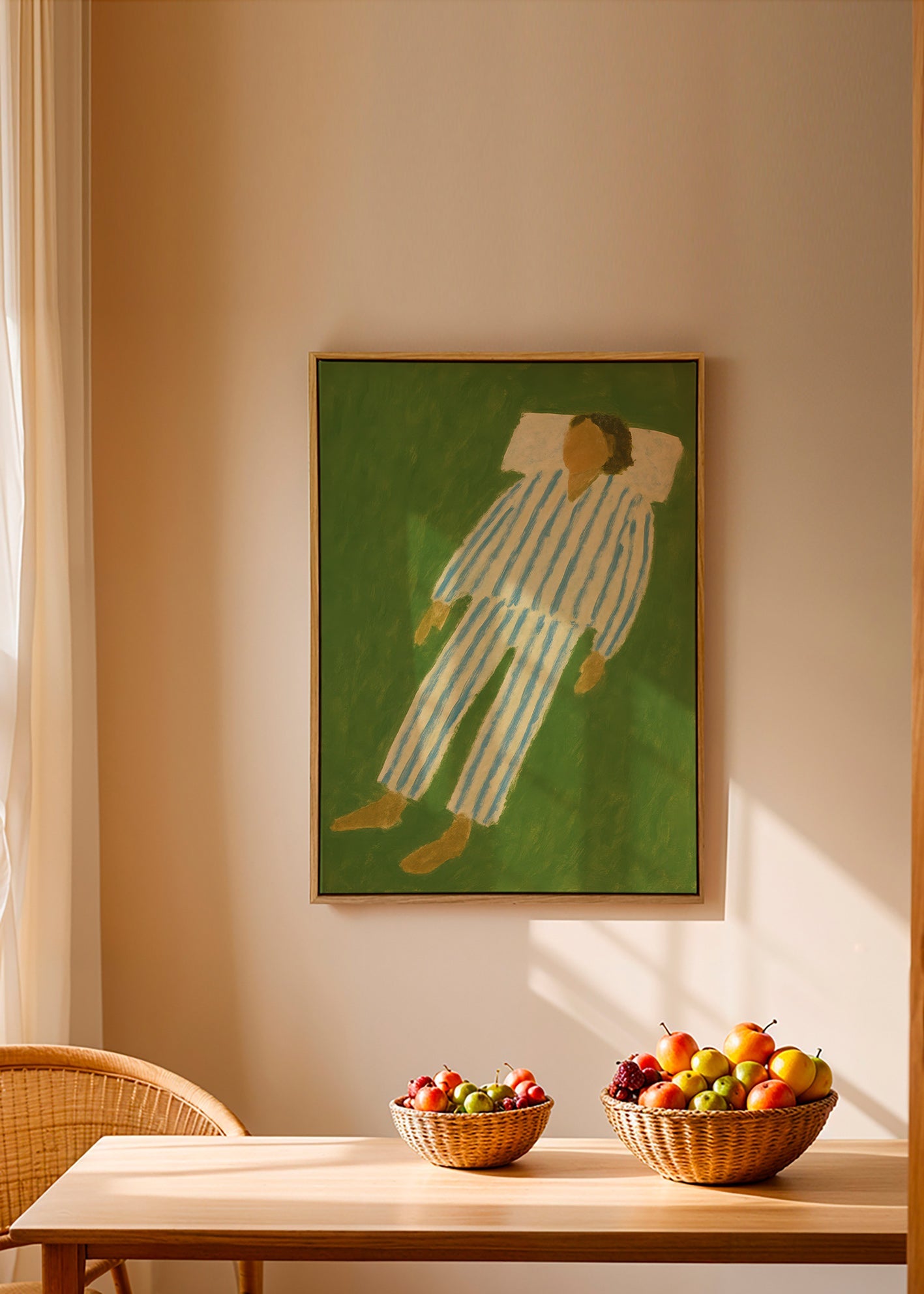 Ilustración de figura tumbada en pijama a rayas – Canvas2