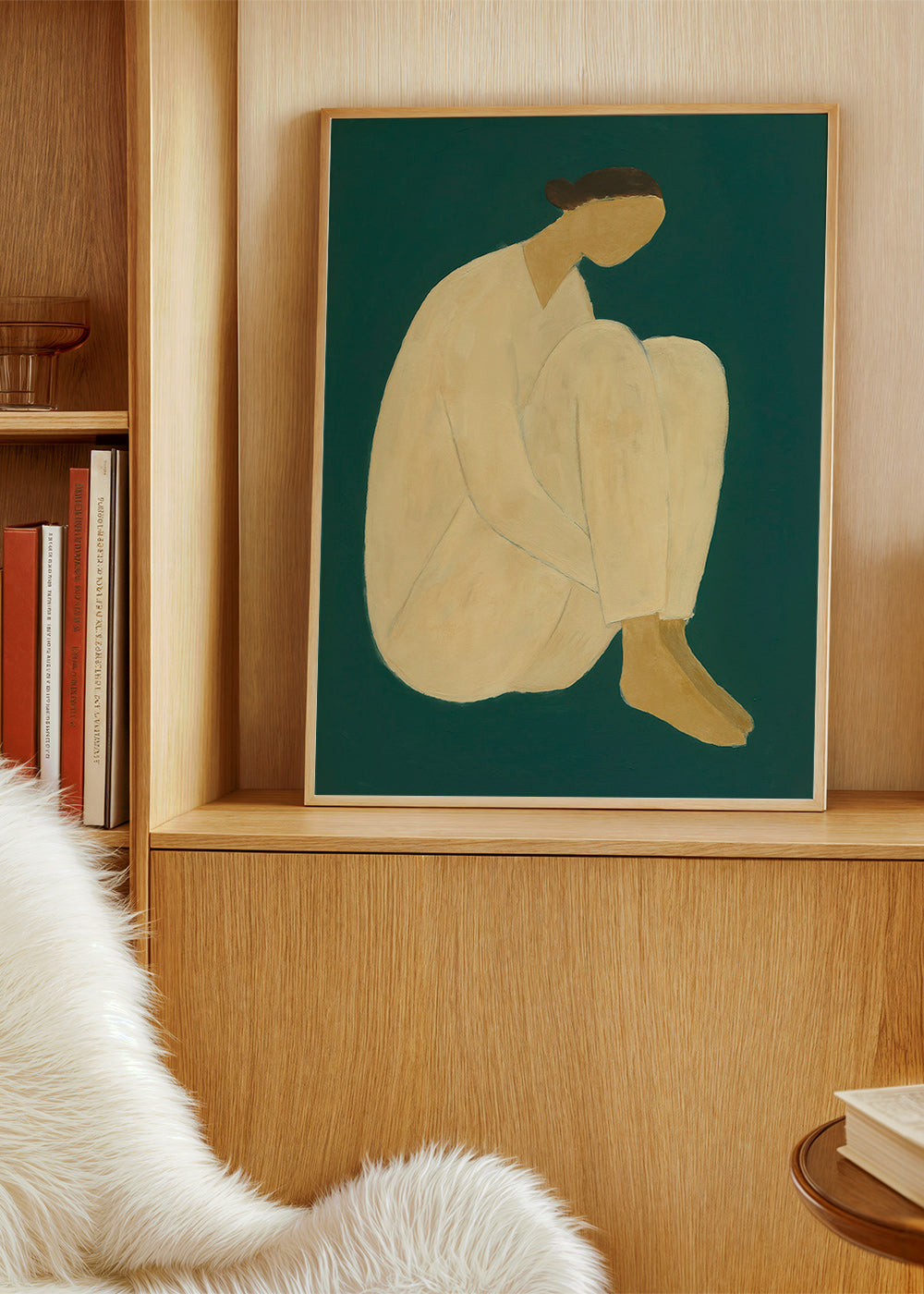 Cuadro minimalista de figura sentada sobre fondo verde – Product2