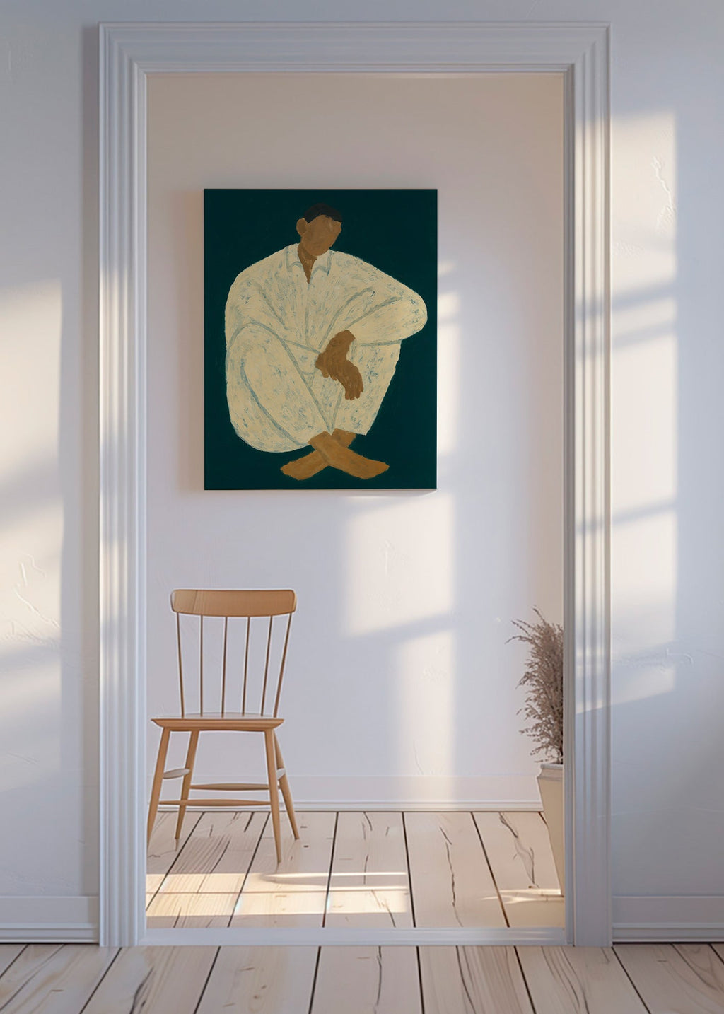 Ilustración de figura sentada en pose recogida – Canvas