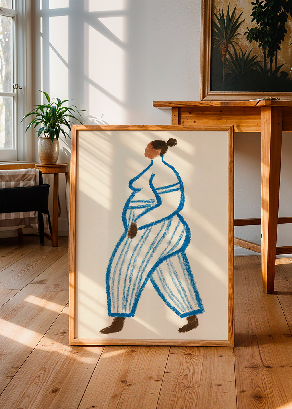 Ilustración figura caminando en líneas azules – Product2