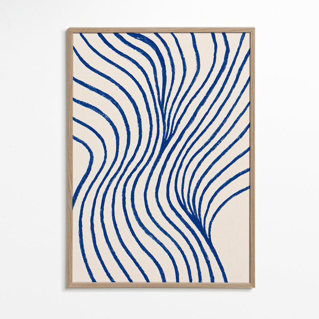 Cuadro abstracto de ondas azules – Oak Frame