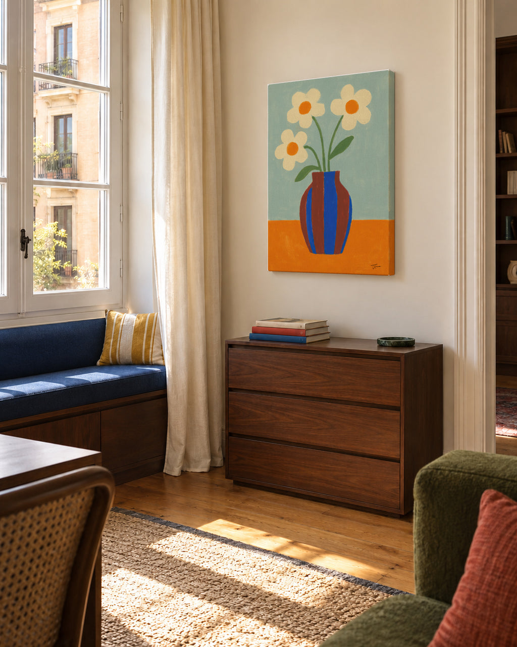 Blue Striped Vase - Unframed canvas in an interior