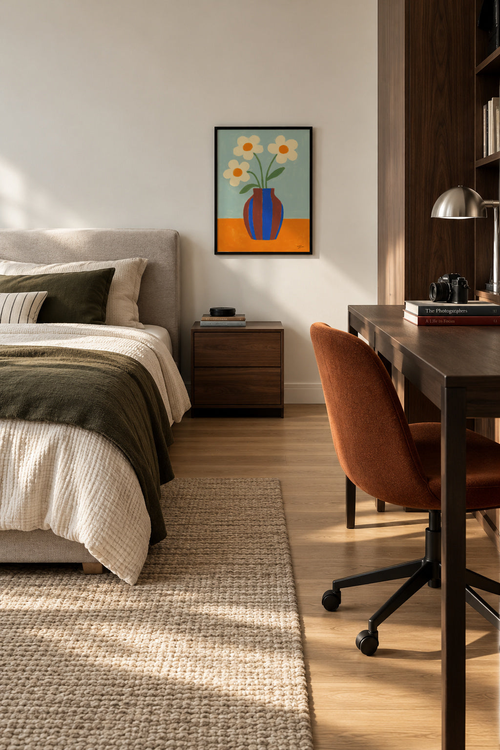 Blue Striped Vase - Framed poster in an interior