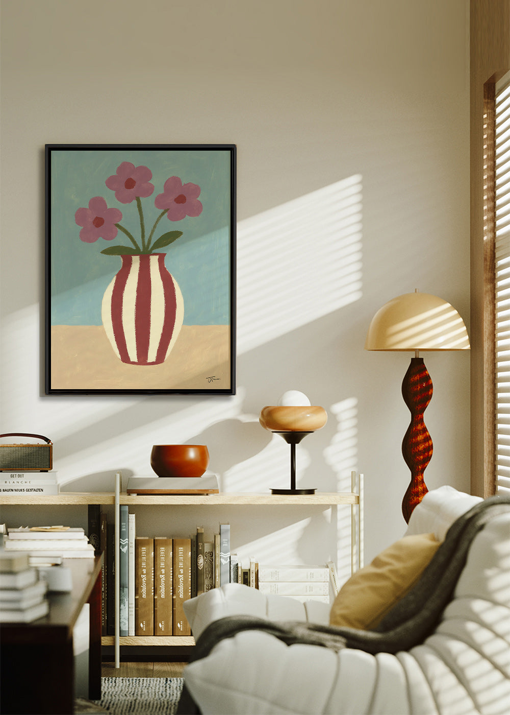 Lámina botánica de jarrón y flores – Canvas1