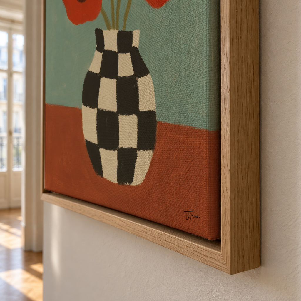 Checkerboard Poppies - Framed canvas detail