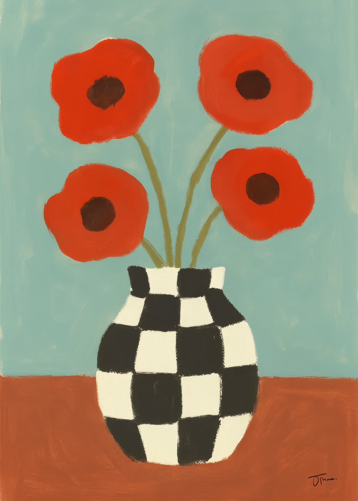 Checkerboard Poppies - Unframed art print