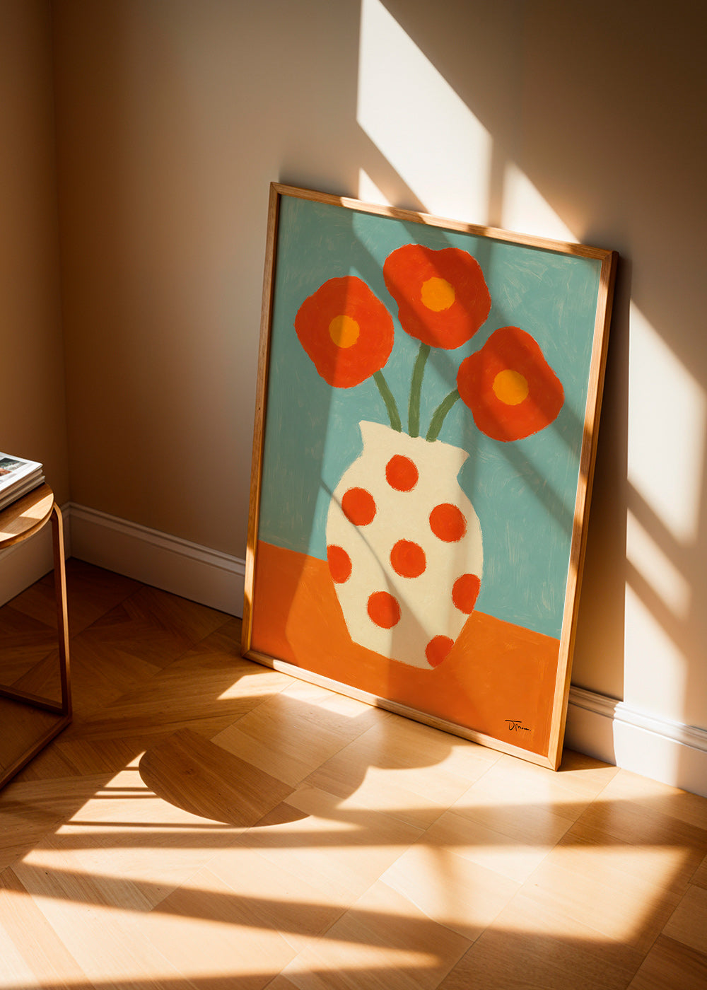 Lámina botánica con jarrón de lunares rojos – Product1