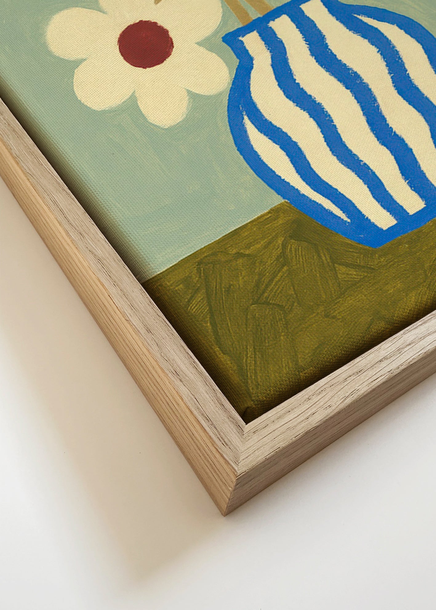 Lámina botánica jarrón azul con flores estilizadas – Canvas detail