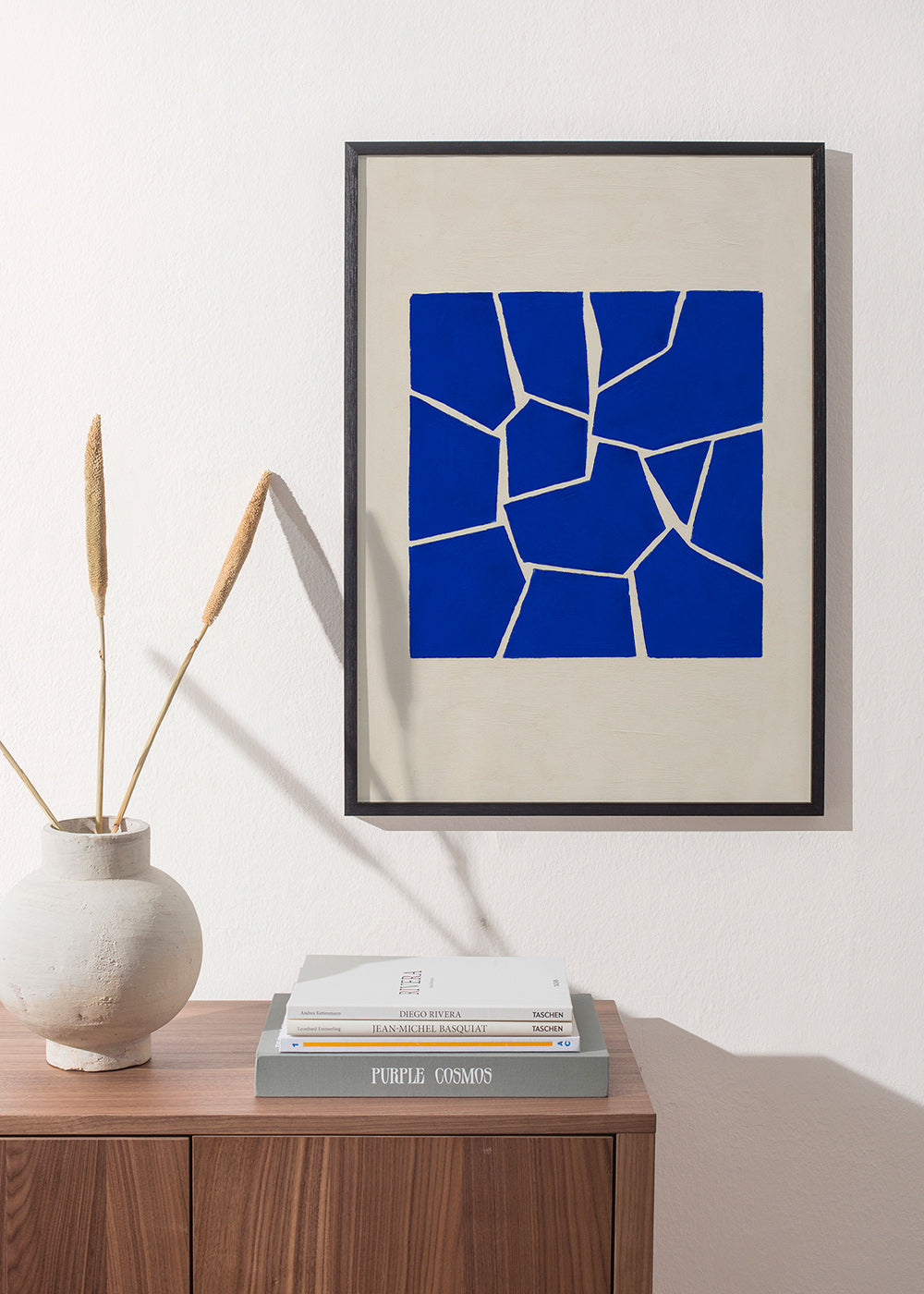 Cuadro abstracto azul con fragmentos geométricos – Product3