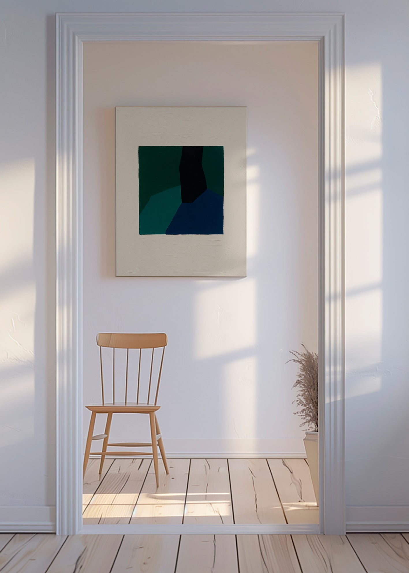 Cuadro abstracto con bloques verdes y azul marino – Canvas