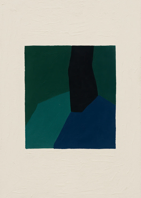 Cuadro abstracto con bloques verdes y azul marino