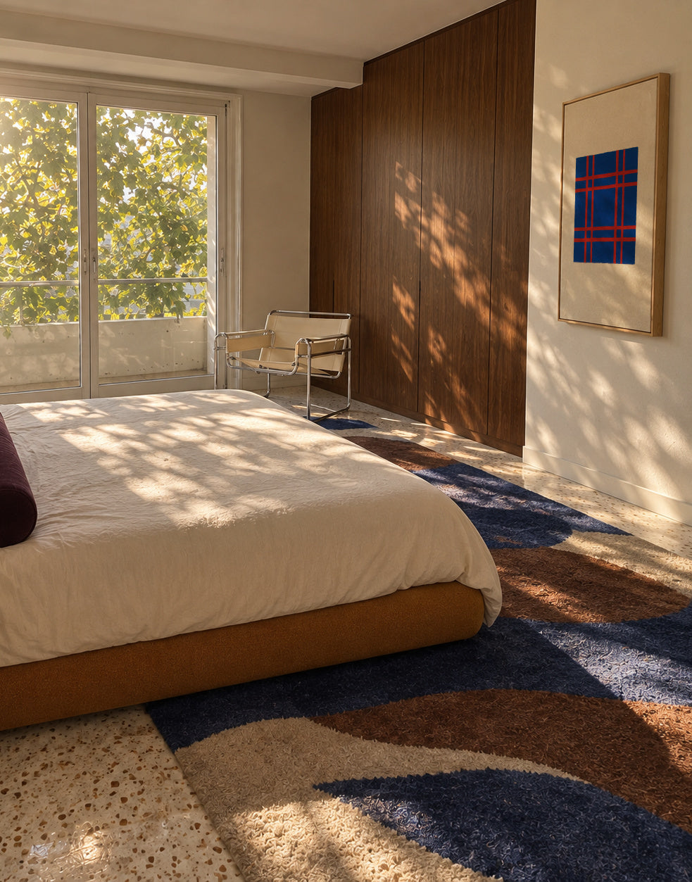 Cobalt Plaid - Framed canvas in an interior