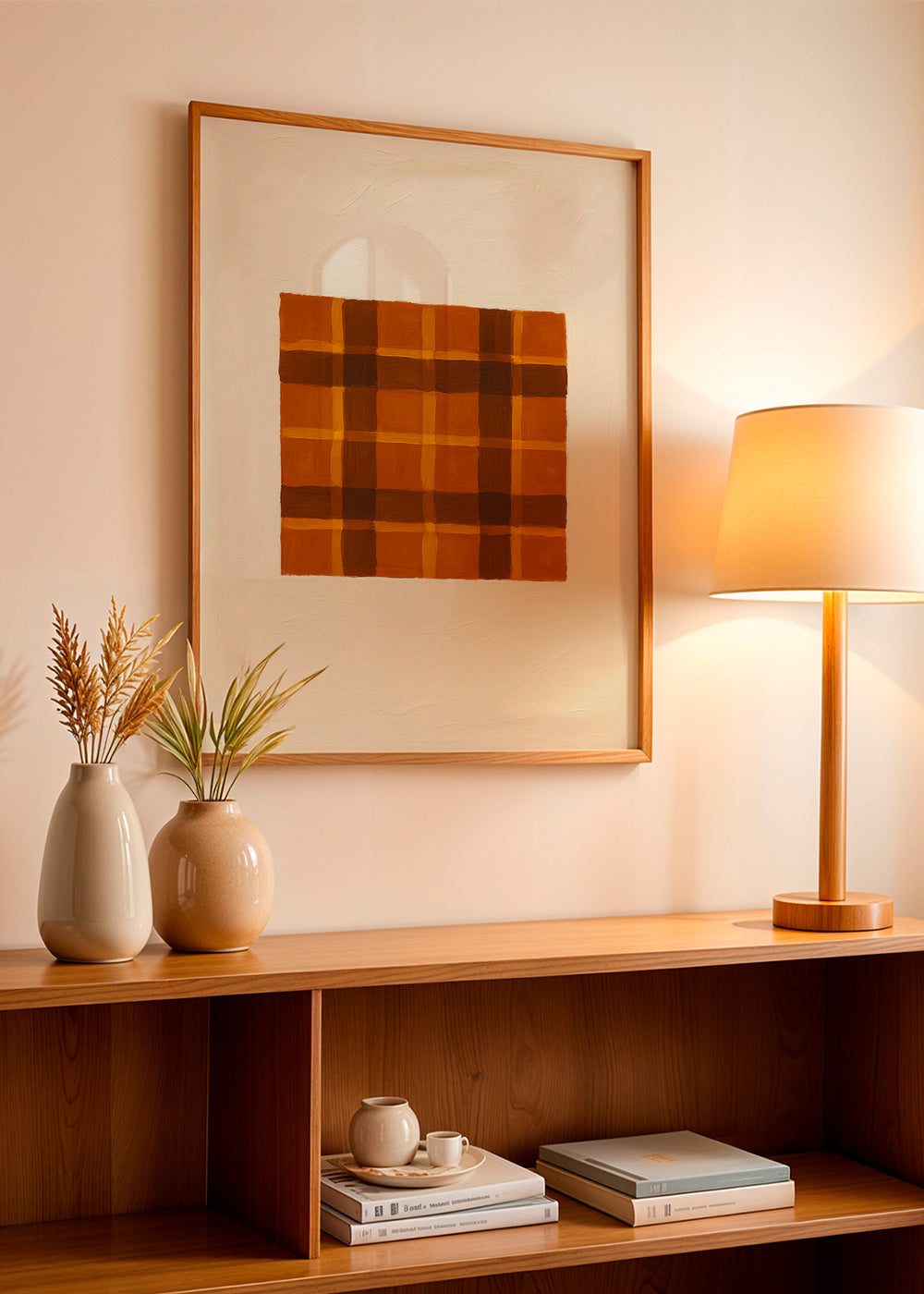 Cuadro geométrico ocre con panel central – Product2