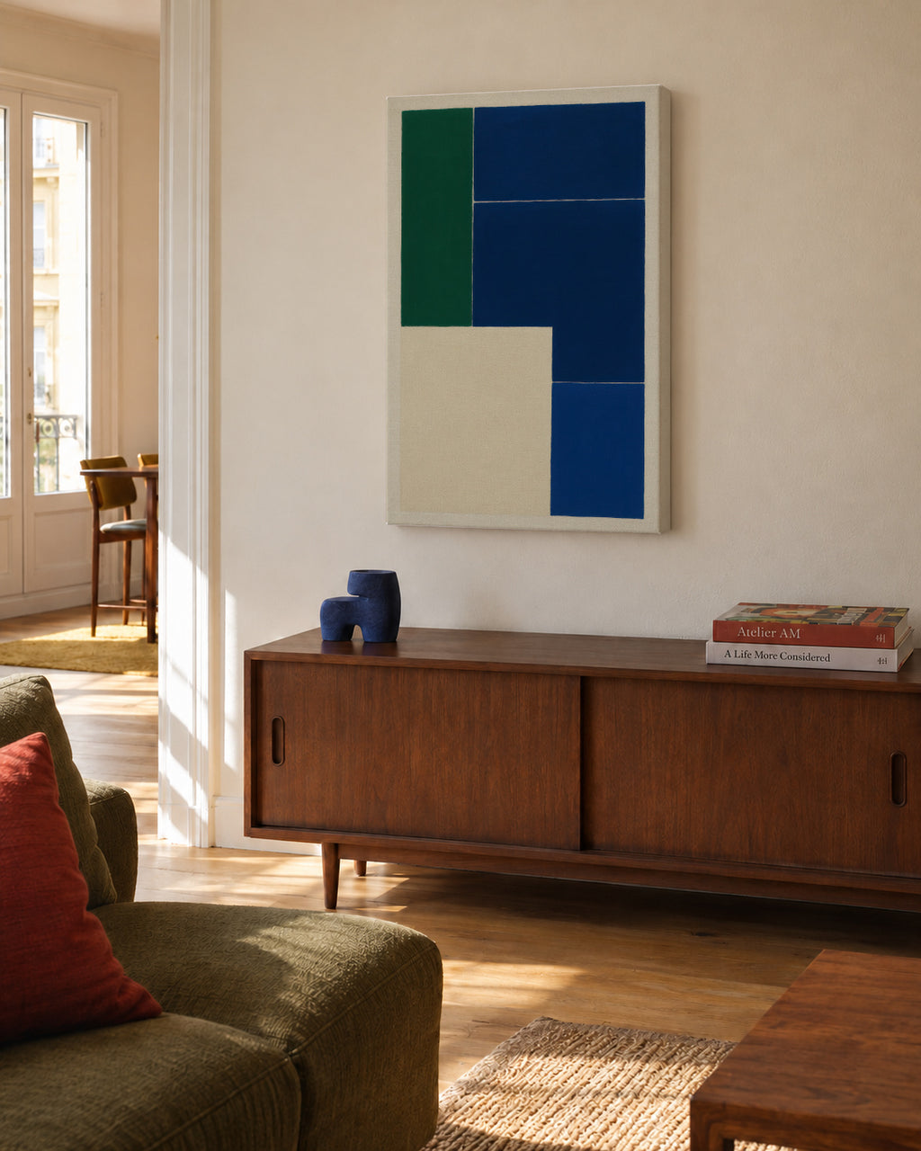 Teal Structure - Unframed canvas in an interior