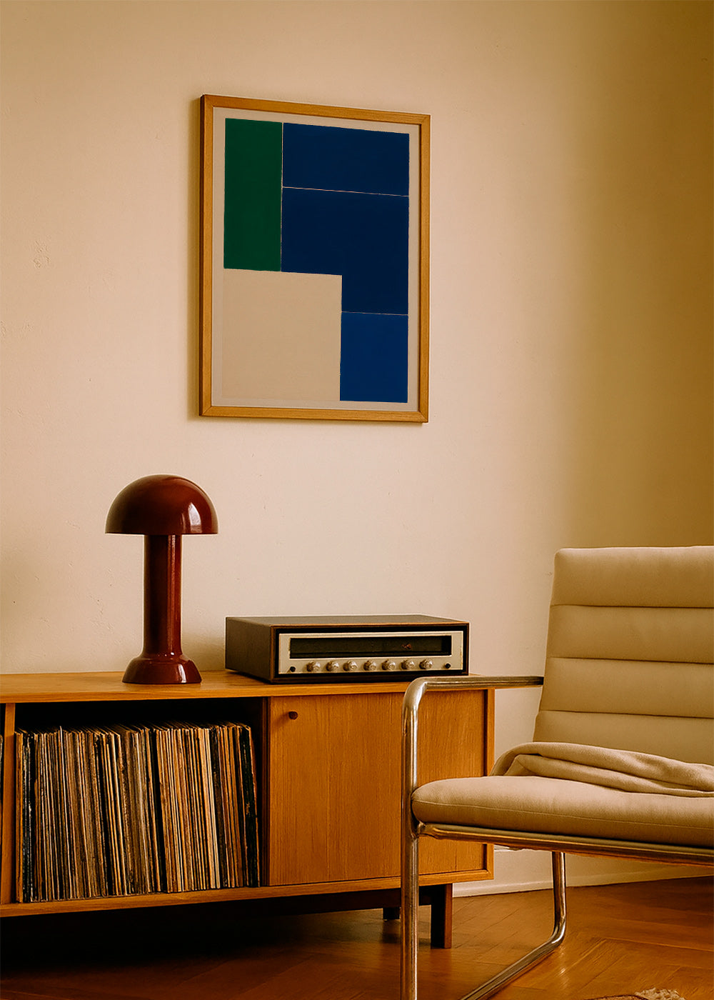 Cuadro geométrico con bloques azules y verdes – Product1