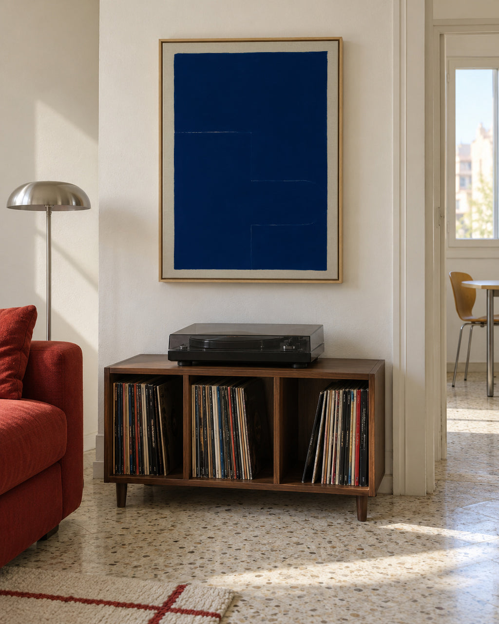 Midnight Blueprint I - Framed canvas in an interior