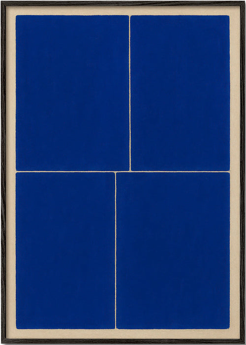 Cuadro geométrico con bloques azules – Black Frame