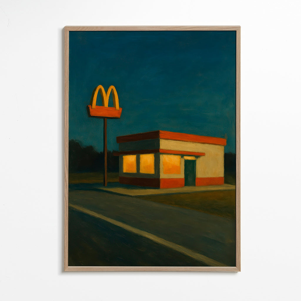 Cuadro de cocina: local nocturno con letrero icónico – Oak Frame