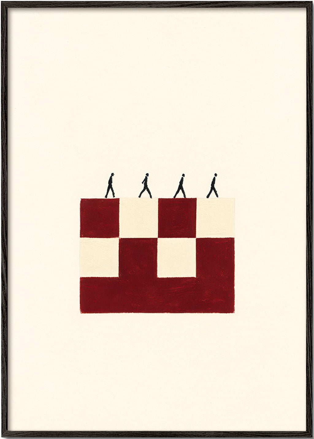 Cuadro geométrico con figuras caminando – Black Frame