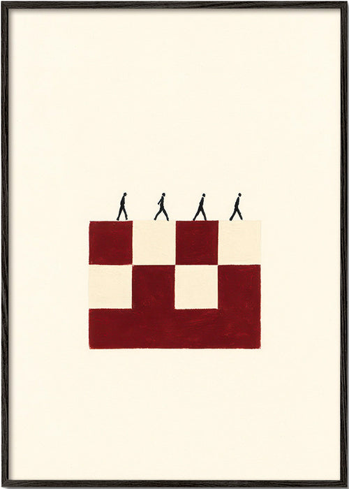 Cuadro geométrico con figuras caminando – Black Frame