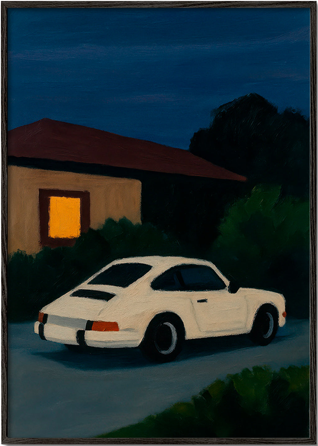 Cuadro vintage con coche clásico en noche serena – Black Frame