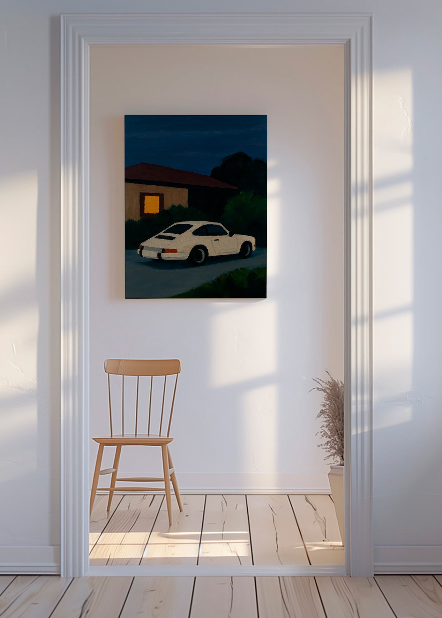 Cuadro vintage con coche clásico en noche serena – Canvas