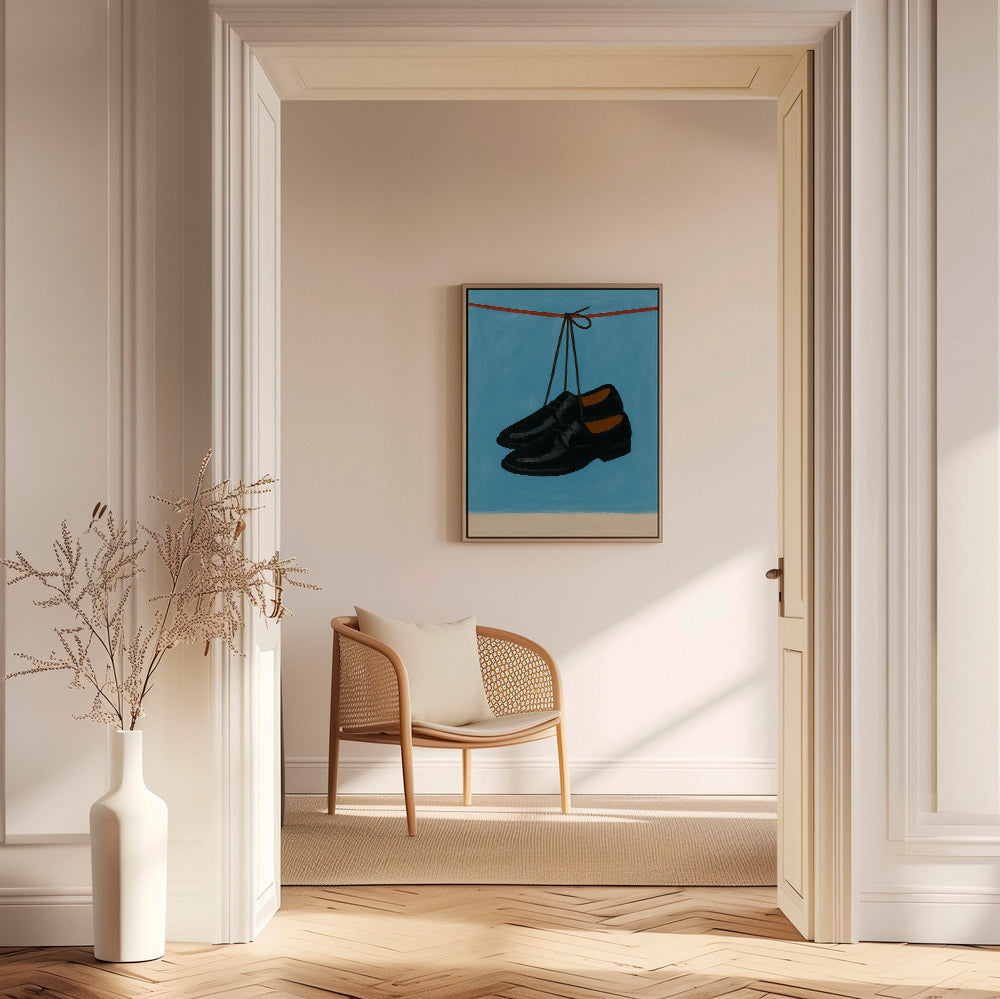 Ilustración de zapatos colgantes sobre fondo azul – Canvas2