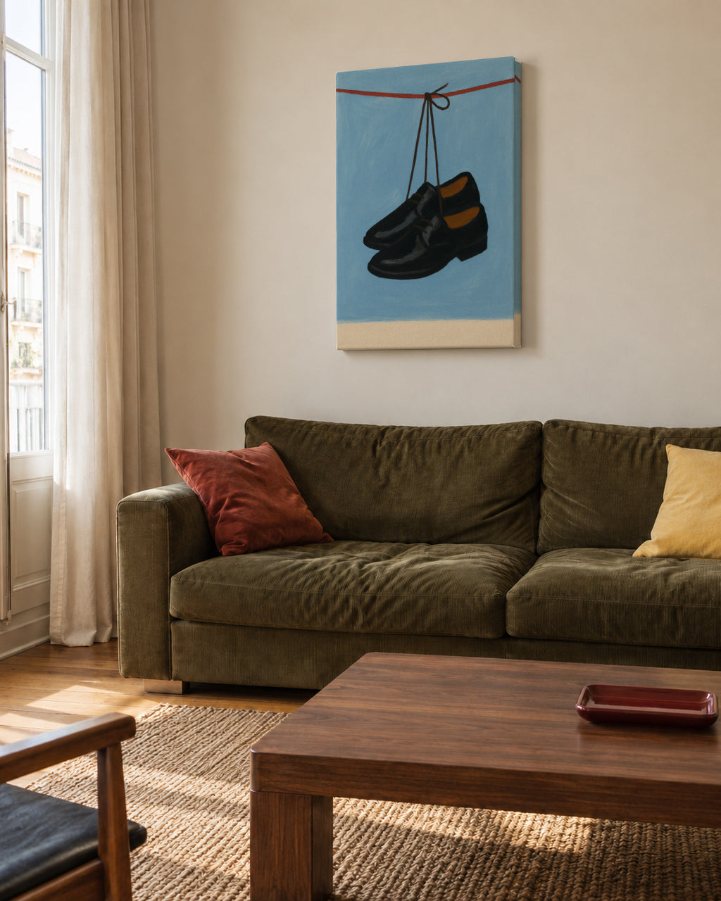 Hanging Shoes - Unframed canvas in an interior