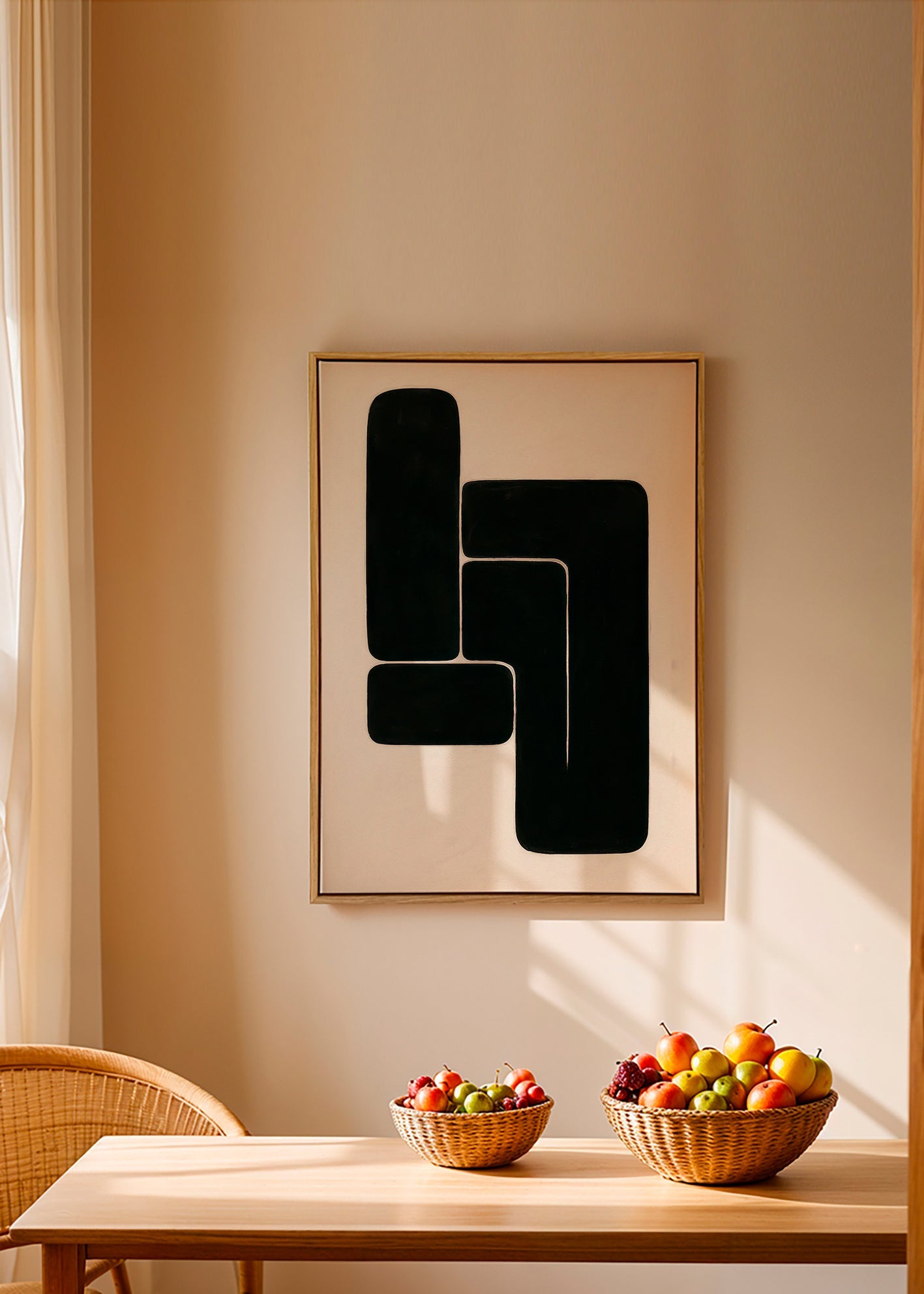 Cuadro geométrico en formas negras y fondo crema – Canvas2