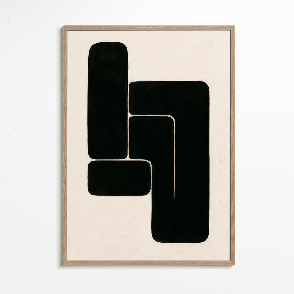 Cuadro geométrico en formas negras y fondo crema – Oak Frame