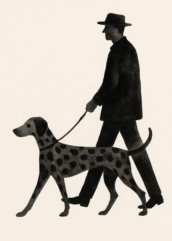 Cuadro perro paseando en silueta