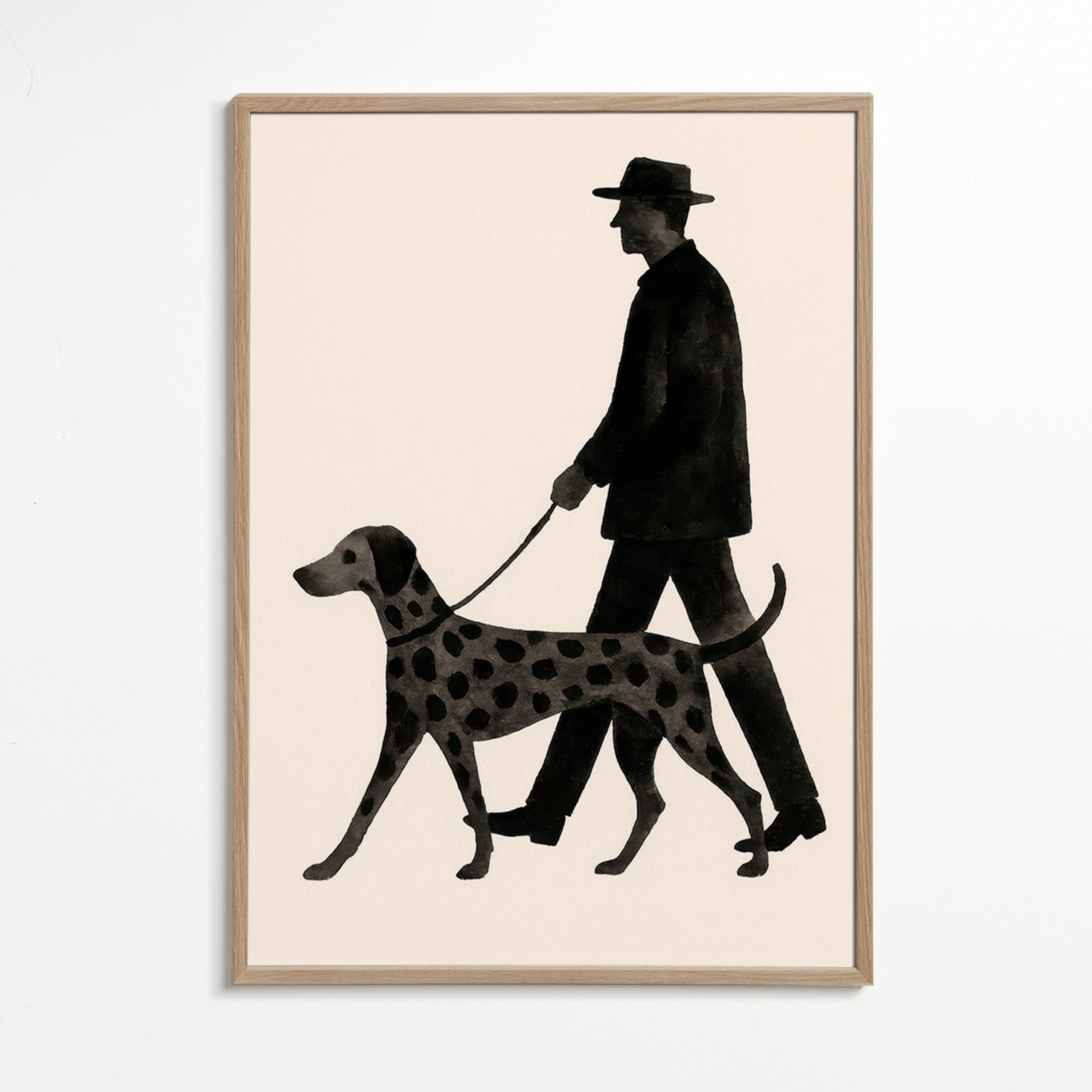 Cuadro perro paseando en silueta – Oak Frame