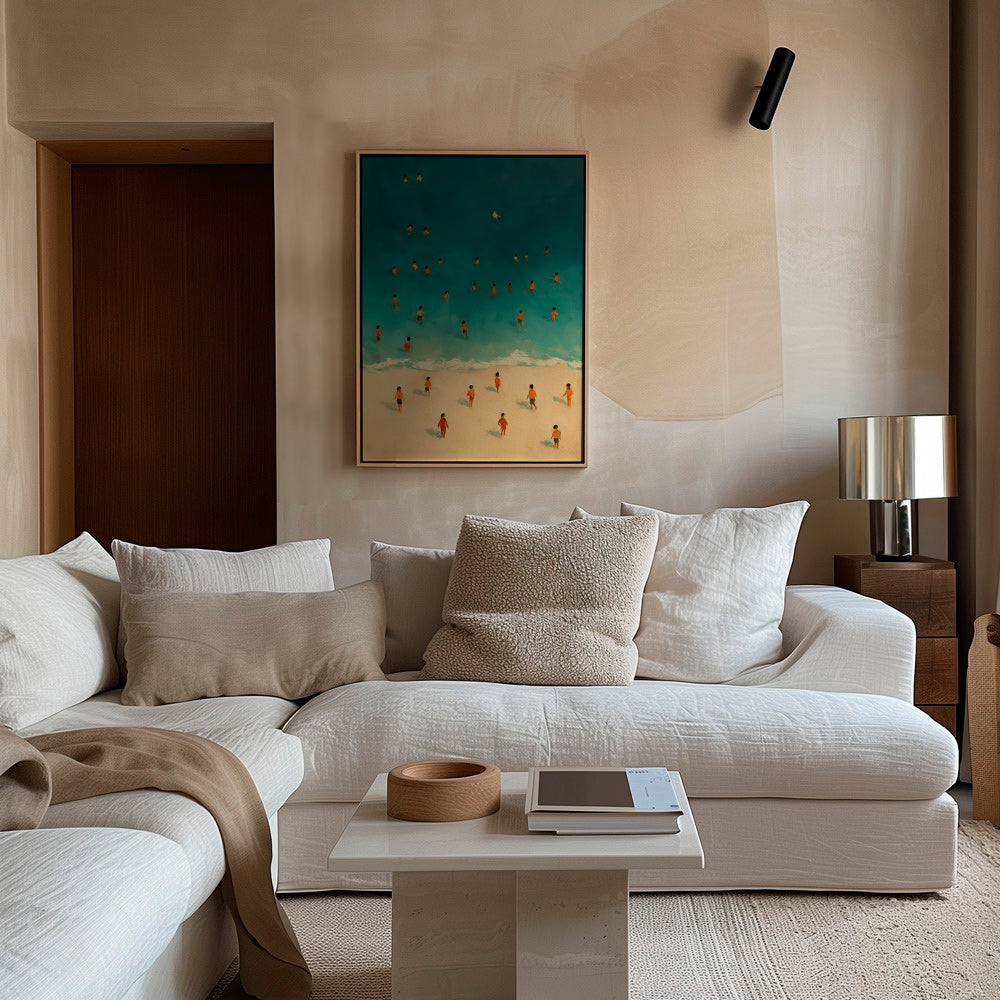 Cuadro de paisaje: playa vista aérea con bañistas – Canvas1