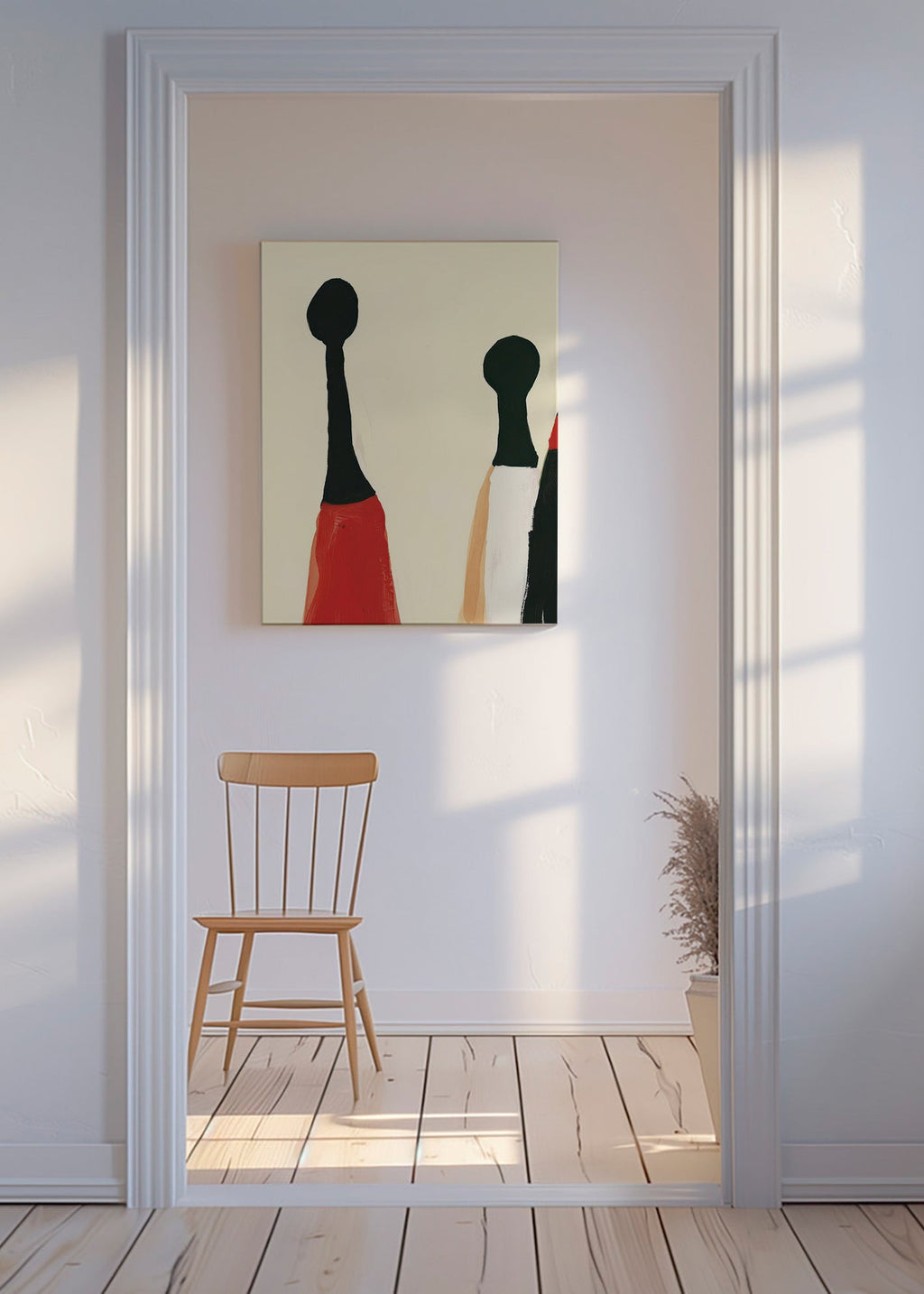 Cuadro abstracto de figuras alargadas en rojo y negro – Canvas