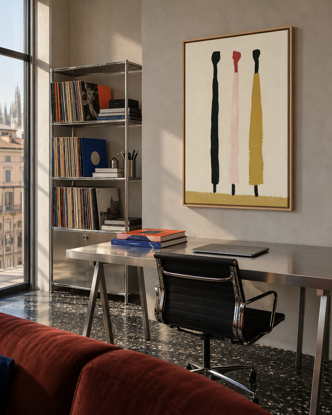 Vertical Trio - Framed canvas in an interior