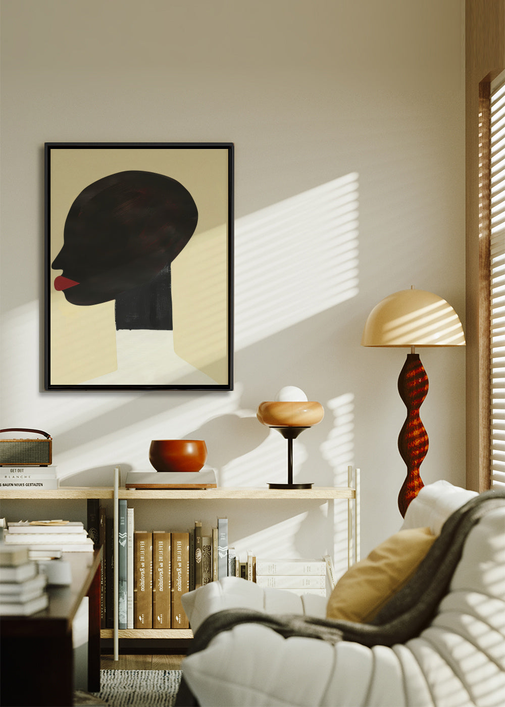 Profile in White - Framed canvas in an interior