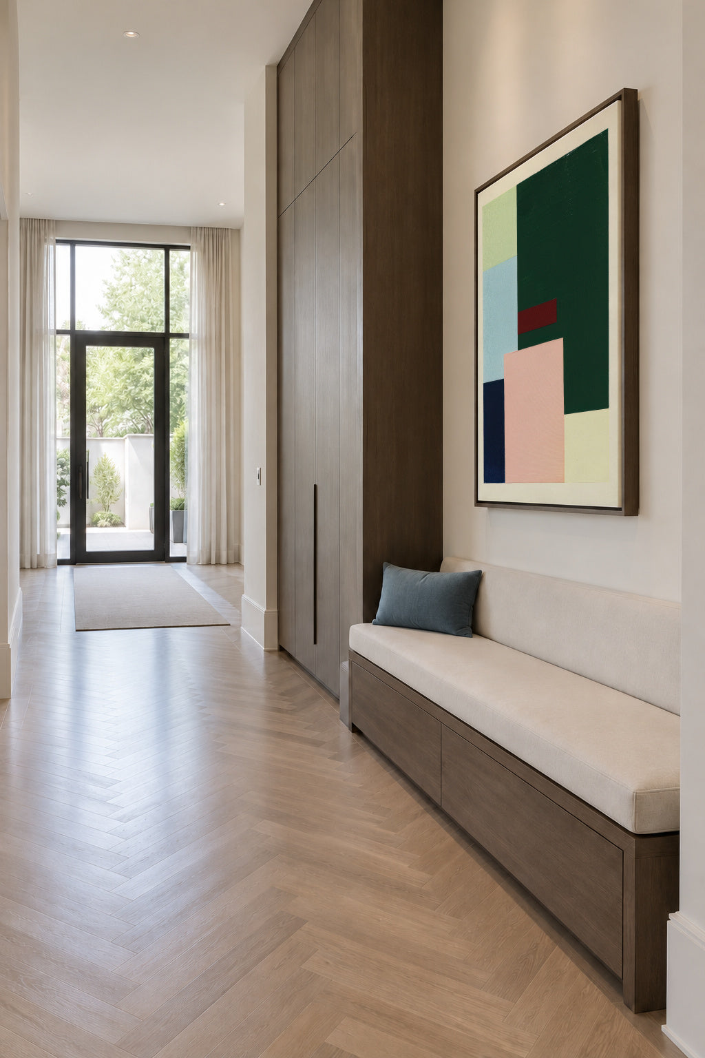 Pastel Construction II - Framed canvas in an interior