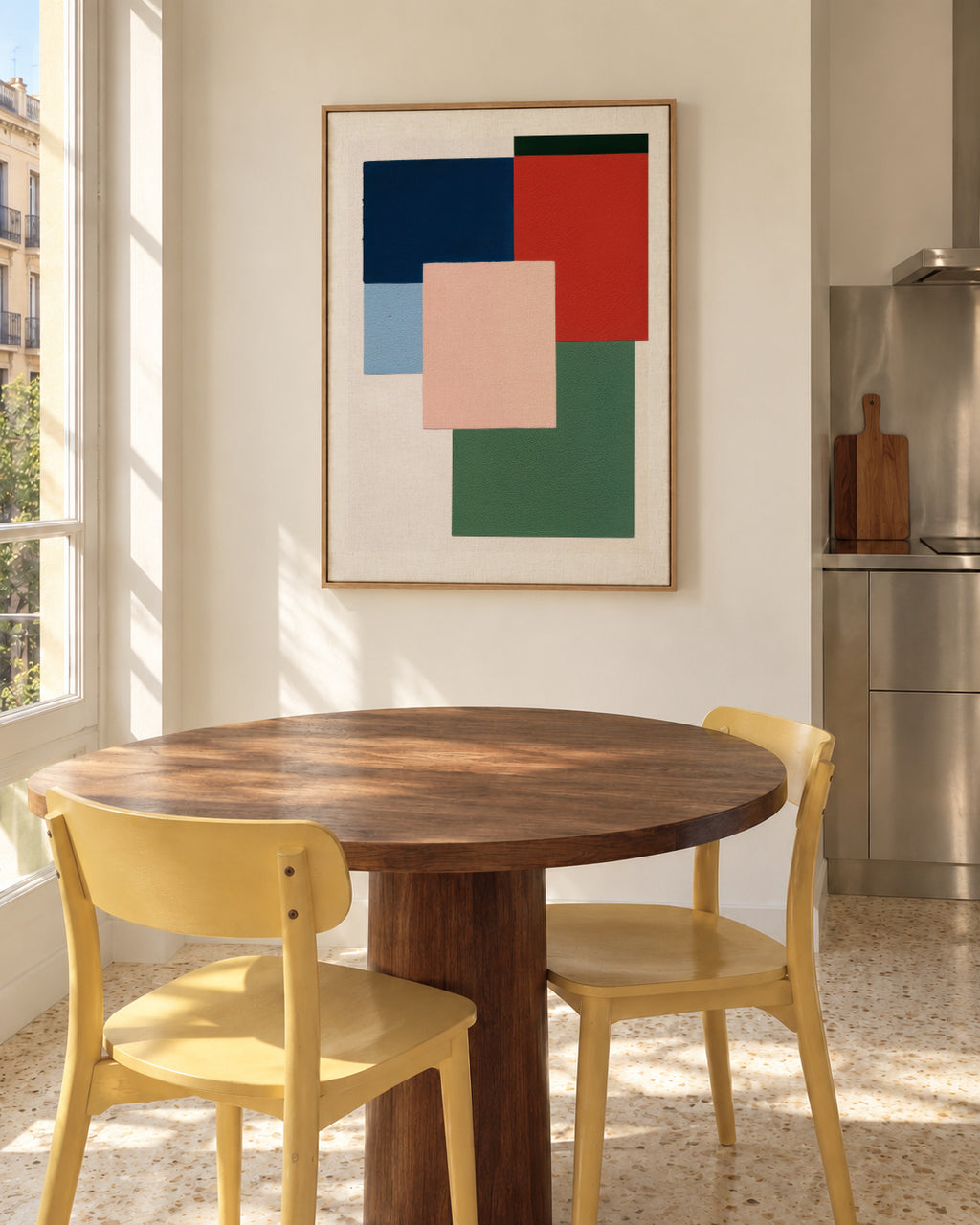 Pastel Construction IV - Framed canvas in an interior
