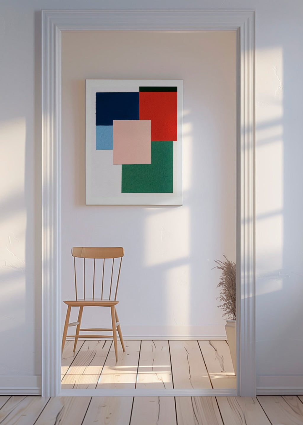 Cuadro geométrico con bloques de color superpuestos – Canvas