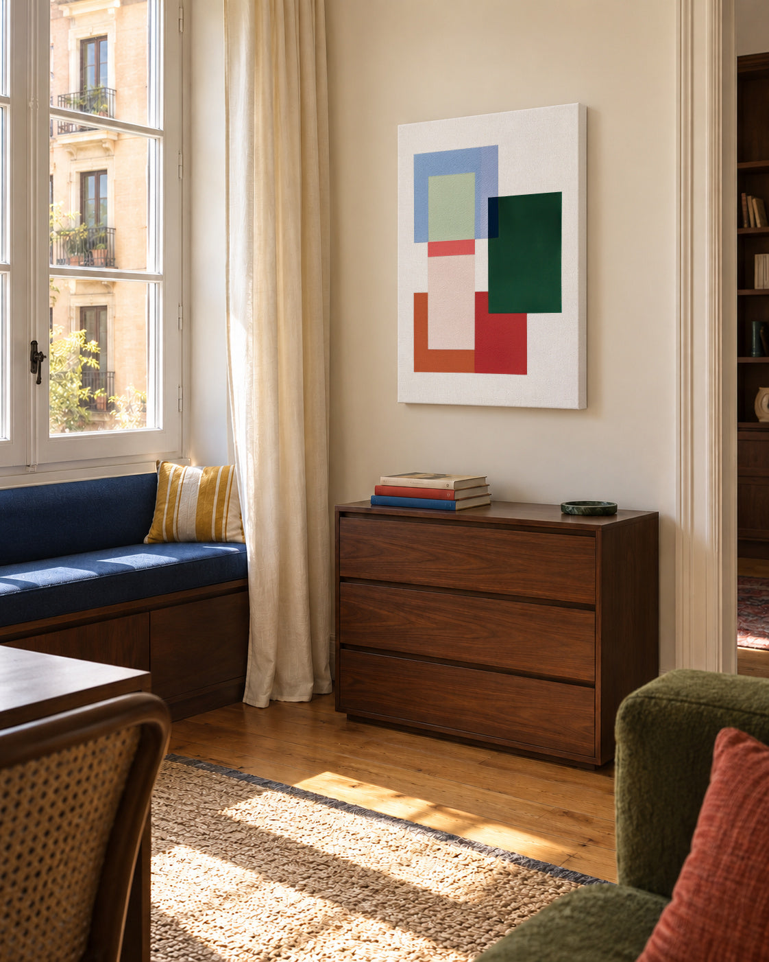 Pastel Construction V - Unframed canvas in an interior