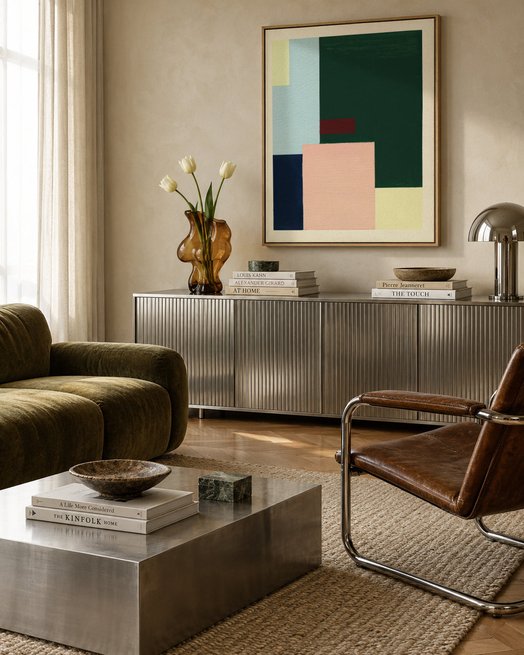 Pastel Construction VI - Framed canvas in an interior