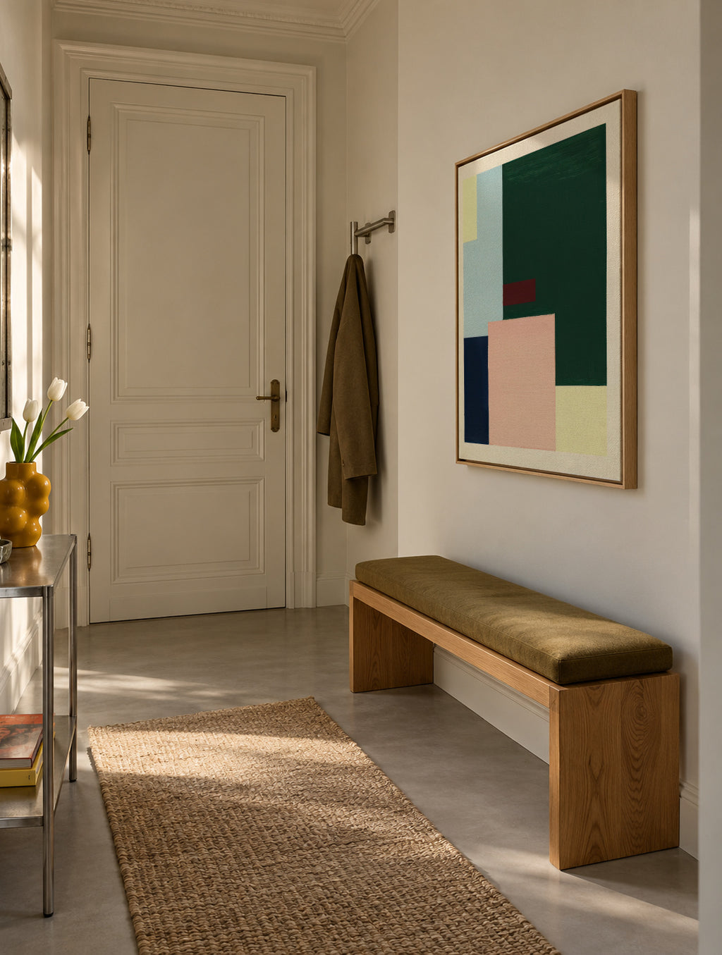 Pastel Construction VI - Framed canvas in an interior