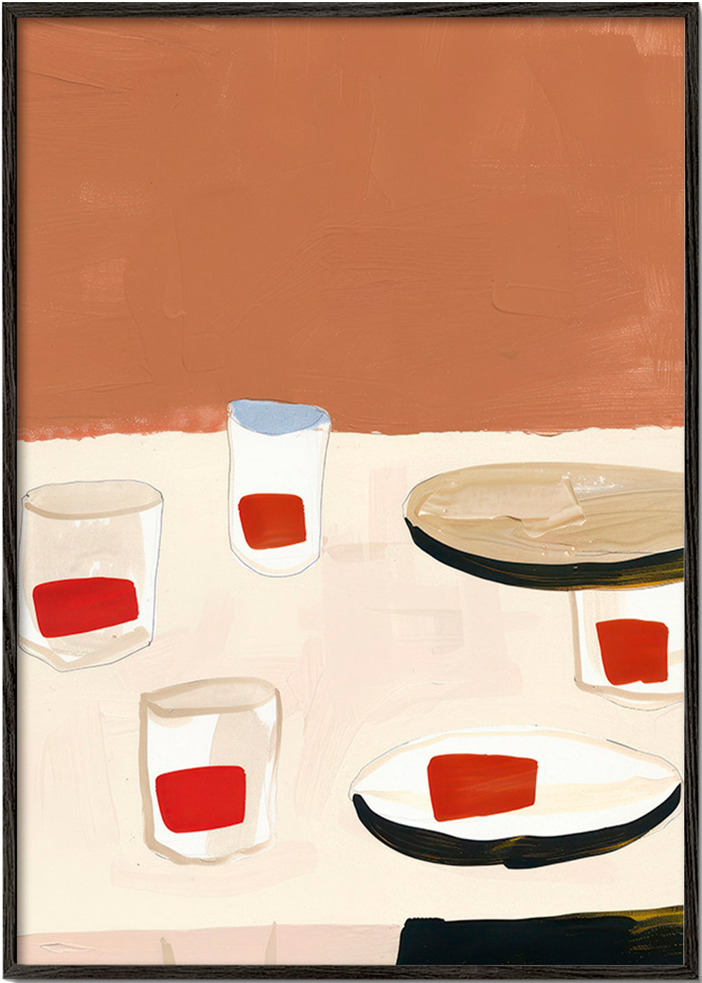 Cuadro de cocina con vasos y platos – Black Frame