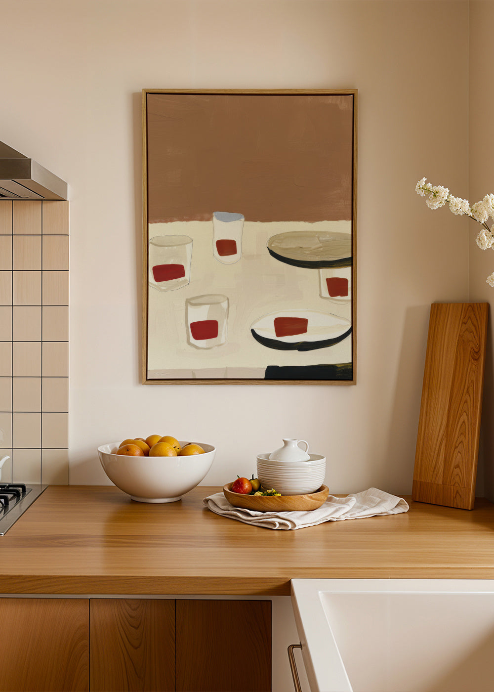 Dinner Arrangement II - Framed canvas in an interior