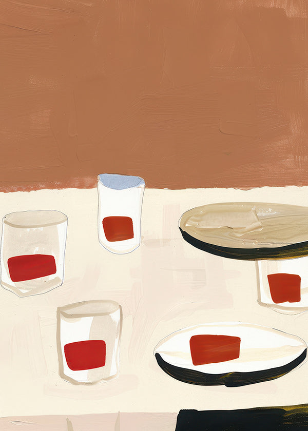 Cuadro de cocina con vasos y platos