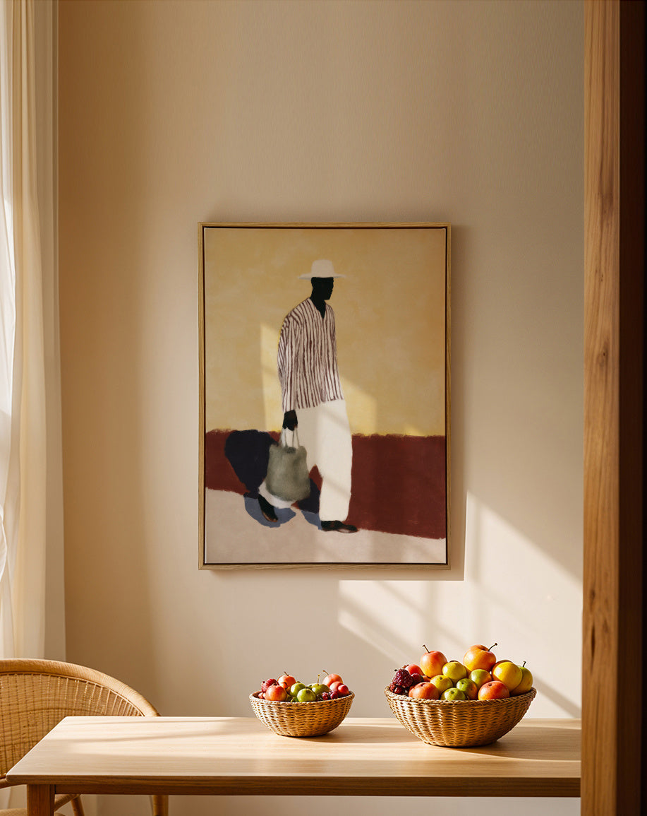 White Suit Walk II - Framed canvas in an interior