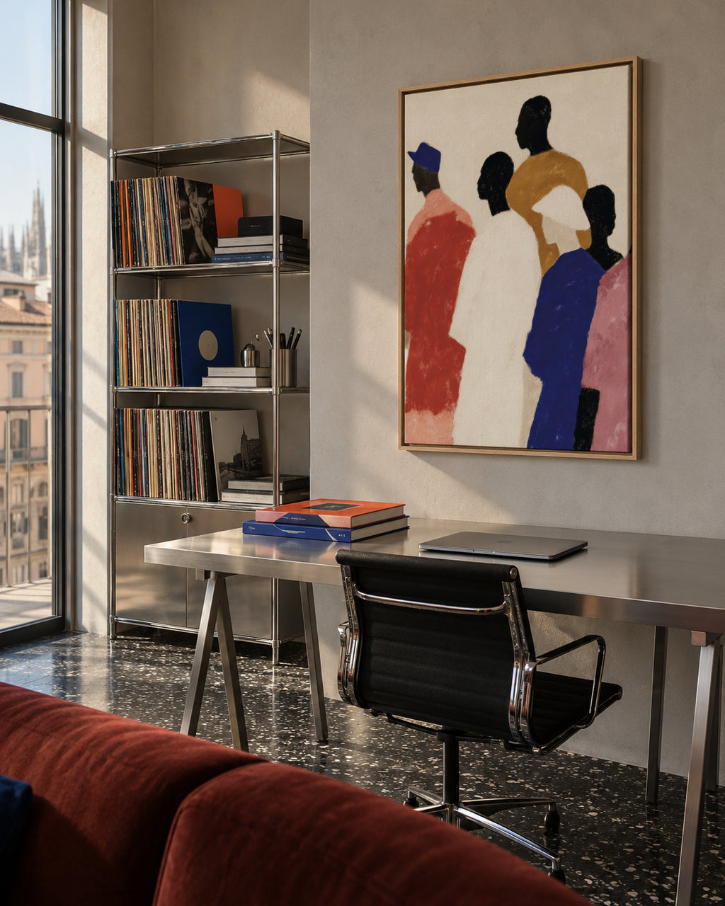 Crowded Colors III - Framed canvas in an interior